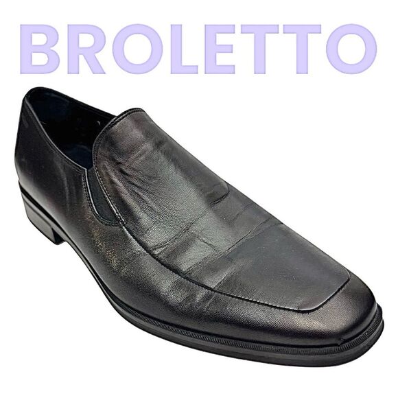 BROLETTO Men’s Black Loafers Slip-on Leather Rubber Sole Size 9 M ITALY Used - Picture 1 of 11